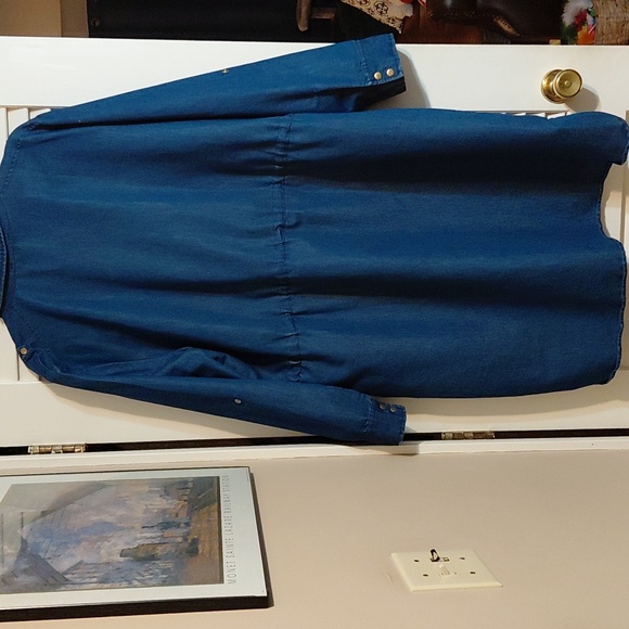 Eighty-Eight 2X Denim Zip-Front Shirt Dress with a Drawstring Waist and Pockets - Picture 10 of 11